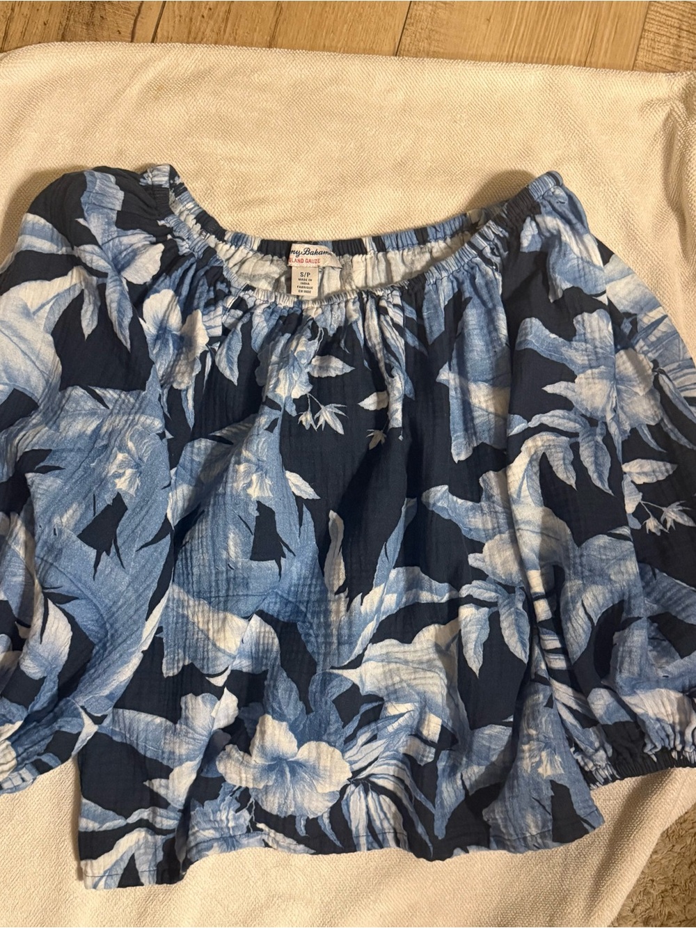 Tommy Bahama Gauze Cotton Floral Top Blouse Blue Size S